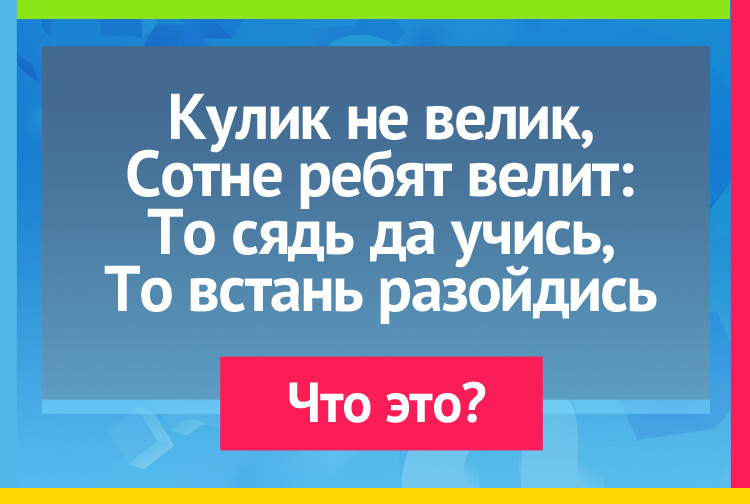 Кулик невелик целой сотне велит: то сядь да учись, то встань разойдись.