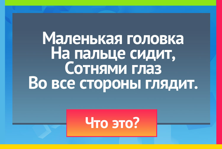Маленькая головка На пальце сидит, Сотнями глаз Во все стороны глядит.