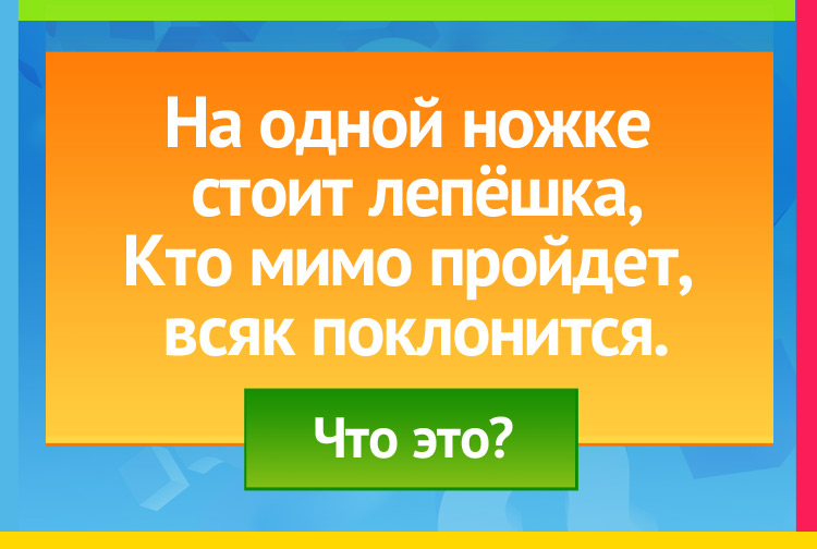 На одной ножке стоит лепёшка, Кто мимо пройдет, всяк поклонится.