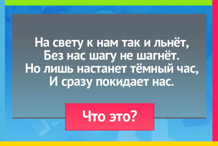 На свету к нам так и льнёт, Без нас шагу не шагнёт. Но лишь настанет тёмный час, И сразу покидает нас.